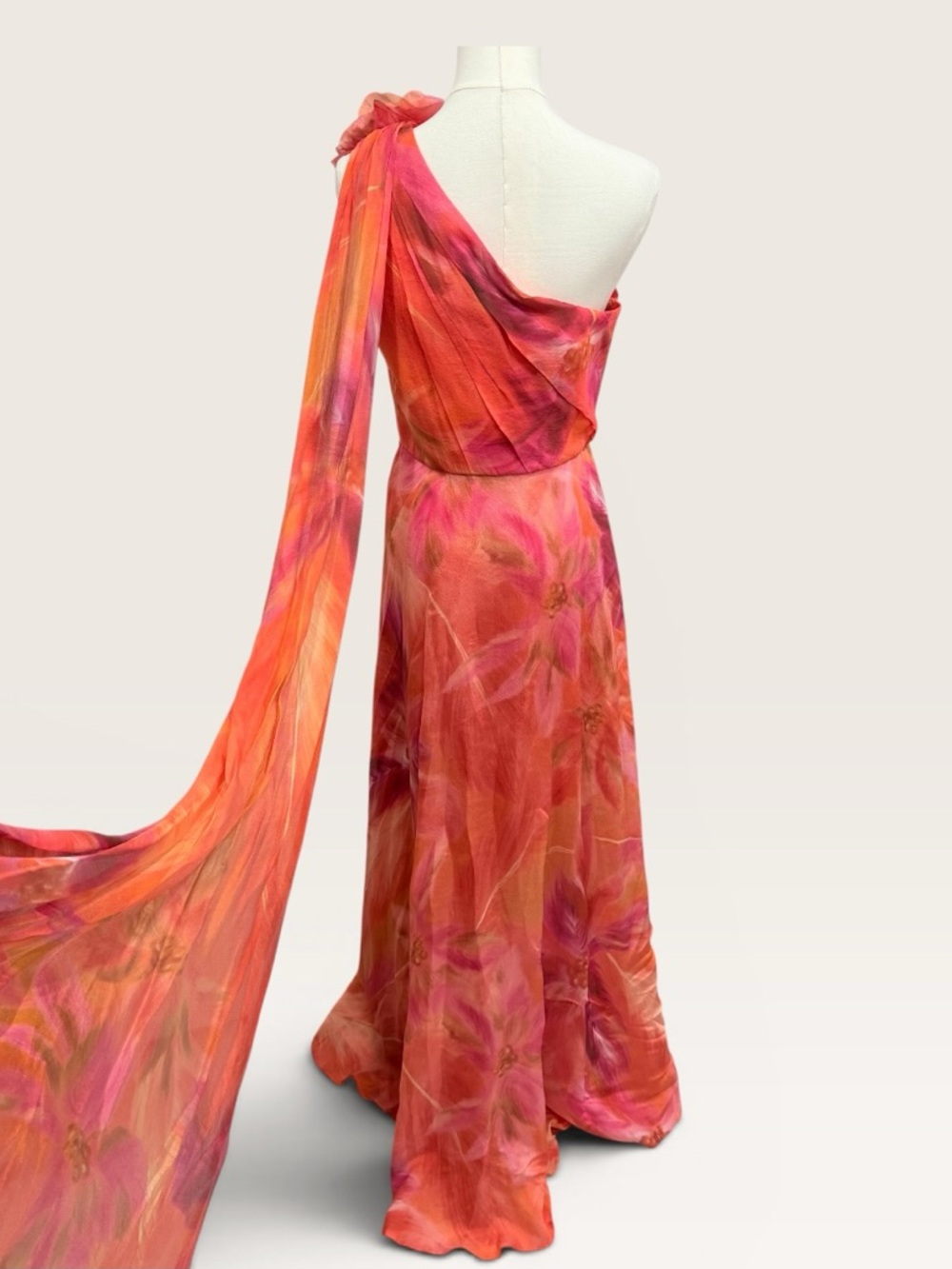 Muse By Marchesa Sz 6 One Shoulder Tangerine Floral Evening Gown Dress NWT $439 - Picture 11 of 16